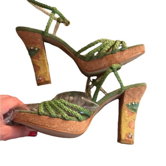 Rampage  size 10 green open toe heeels cork heel & Rhinestone embellished - Picture 1 of 12